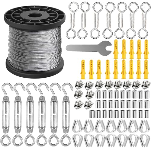 AYSUM 50M Garden Wire For Climbing Plants 2mm Stainless Steel Wire Rope Kit, M5 Turnbuckle Wire...