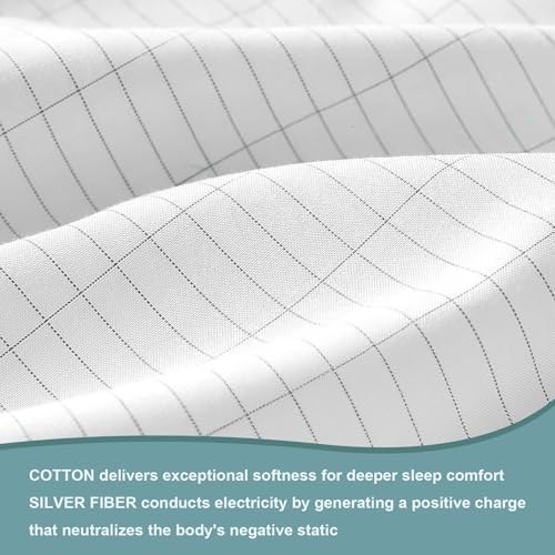 Image of 76 x 80 Inch Grounding Sheet with Nature Cotton 5% Silver Fiber Conductive Grounding Sheets for Healthy Sleep (King), White