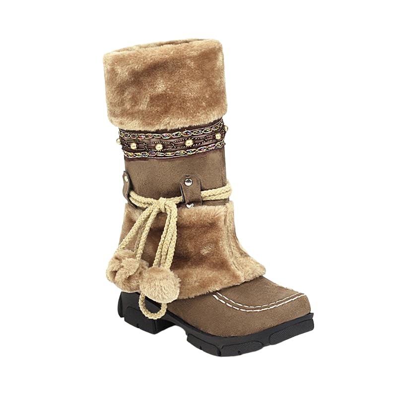 Womens Warm Fur Lined Winter Snow Boots Mid-calf Boots Outdoor Booties Comfortable Shoes for Women