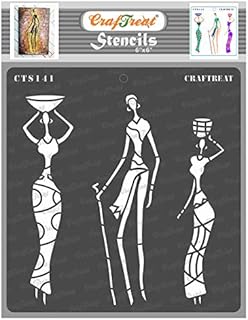 CrafTreat African Tribal Stencils for Crafts Reusable Vintage - Tribal Family - Size: 6X6 Inches - Tribal Pattern Stencil for Furniture Painting - African Stencils for Painting on Concrete