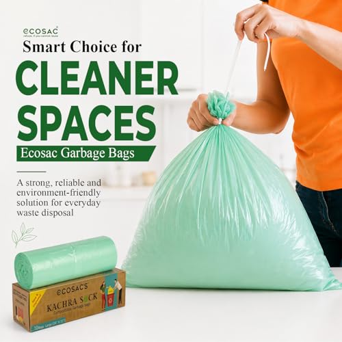 Image of Kachra Sack Large Garbage Bags | 24x32 Inch Trash Bags with Ties | Degradable, Leak-Proof & Eco-Friendly | Heavy-Duty Waste Disposal Bags for Home, Office & Commercial Use | 15 Rolls Each | Pack of 2