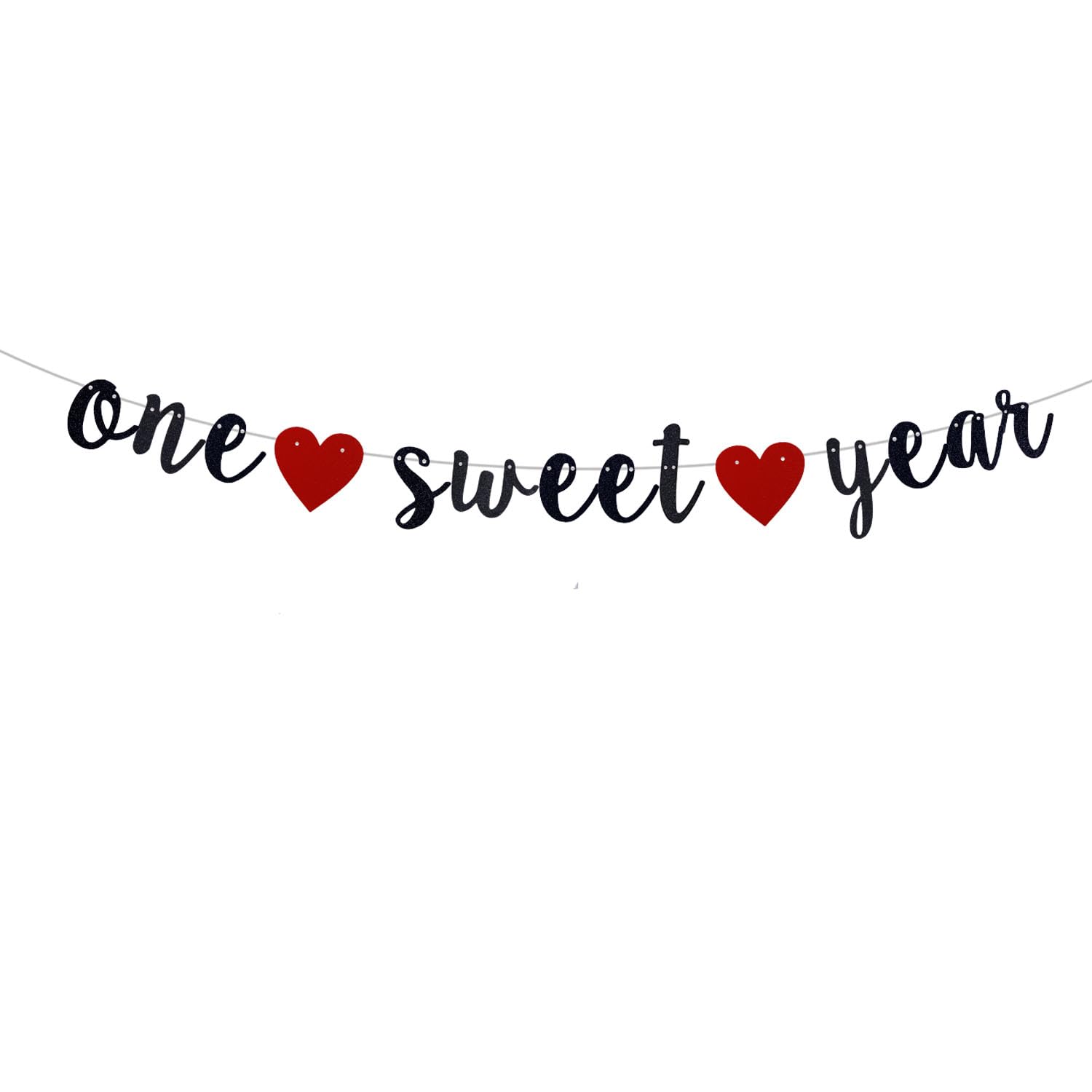 Bannière One Sweet Year noire haut de gamme à paillettes pour célébration de premier anniversaire