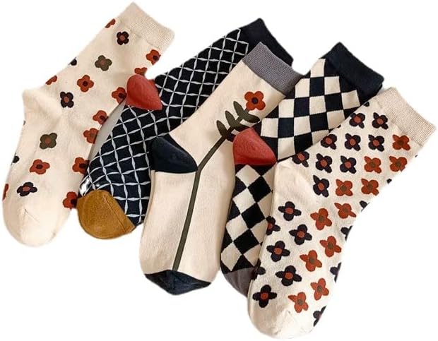 5 pares de calcetines de algodón con estampado floral Y2K Fairycore Funky Crew calcetines de vestir calcetines vintage Alt accesorios