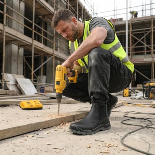 Image of Steel Toe Work Boots for Men Slip on Chelsea Boot with Kevlar Anti-Puncture Sole, ASTM F 2412-24, Men's Industrial & Construction Shoes, Non-Slip Safety Shoes