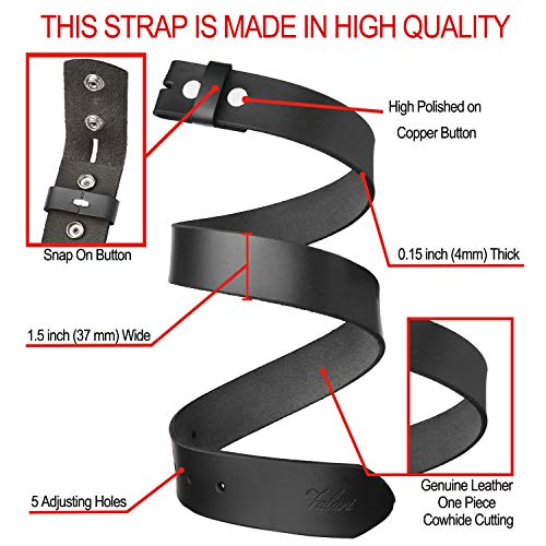 Falari Replacement Genuine Leather Belt Strap Without Buckle Snap on Strap 1.5" Wide 80054