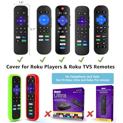 Image of 2 Pack Remote Cover for Roku, Battery Cover for TCL Roku Smart TV Steaming Stick Remote, Silicone Remote Case for Roku Universal Protective Controller Sleeve Skin Glow in The Dark Green Red