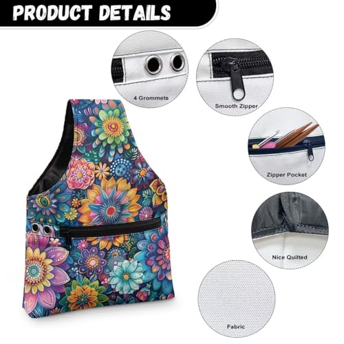 Image of ZUXONGSYBoho Colorful Floral Yarn Bag with Holes for Crochet Lightweight Yarn Storage Bag Organizer Portable Knitting Handbags and Totes Knitting Accessories