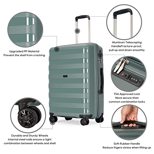 Image of GinzaTravel 3-piece set white color luggage with scratch-resistant PP material, expandable(（all 20 24 28), Super light, thickened, Dark green, 3-pc Set (20 /24 /28), Expandable