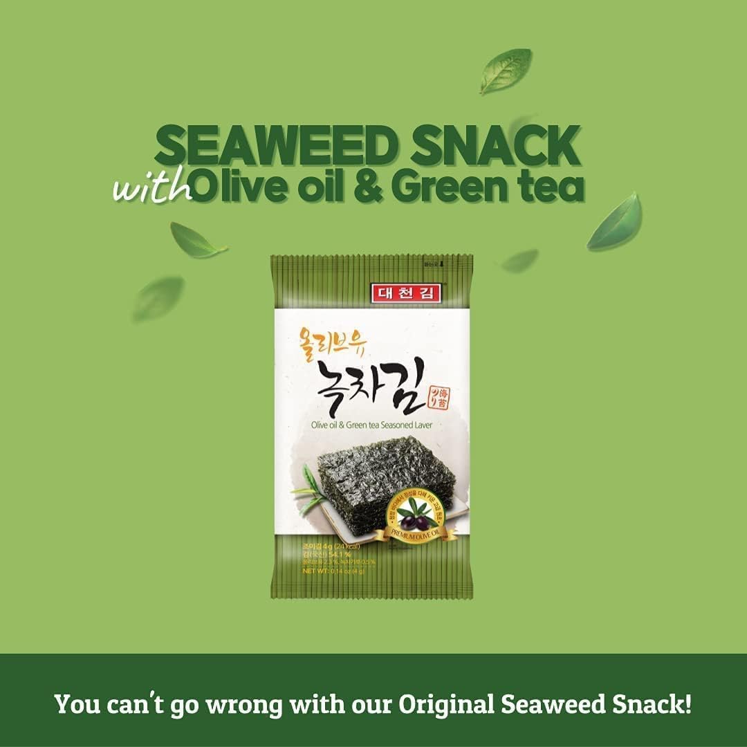 Bocadillo de algas marinas Daechun (Choi's1) (paquete de 60), original, sal marina, té verde en polvo, hoja de nori, producto de Corea