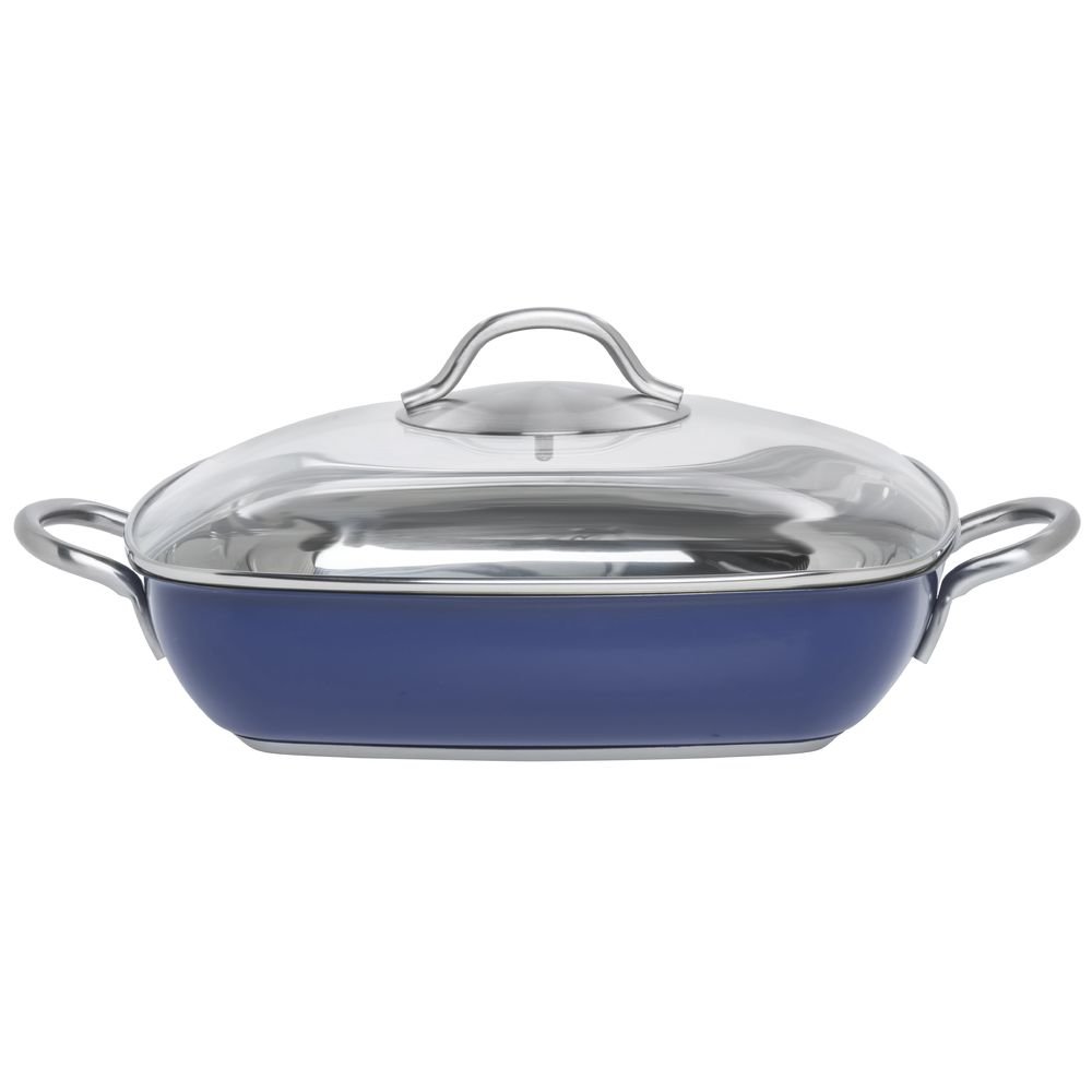 Casserole Dish with Glass Lid Blue Stainless Steel - 11" L x 11" W x 2 2/5 H by HUBERT – Glass, Model CE1PLY11-CC-BL