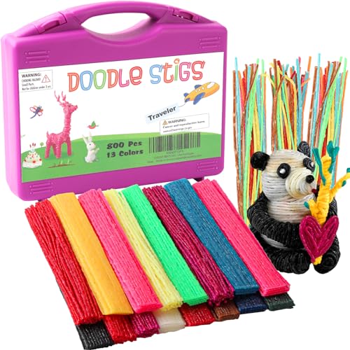 CALPALMY Wax Craft Sticks 800PCS - 13 Neon Colors of 6 Bendable Waxed Yarn Sticks Purple Travel Kit - DIY Craft Sticks for Kids Road Trip Partty and School Project Supplies