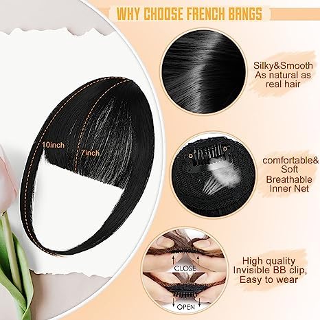 Miniatura 3 de Flequillo con clip, flequillo negro falso, fácil de usar, flequillo de imitación con clip, flequillo francés con pelucas para uso diario (negro