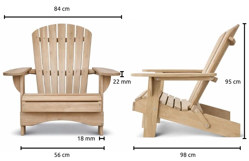 Original Dream-Chairs since 2007 Adirondack Chair Comfort pieghevole in legno massello di rovere come kit sedia da giardino pieghevole resistente alle intemperie per rilassarsi all'aperto carico