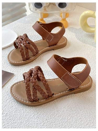 Image of GORGLITTER Girl's Leather Ankle Strap Flat Sandals Dressy Braided Round Open Toe Summer Vacation Beach Cute Sandals 2025