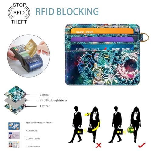 Image of Slim Minimalist Pocket Credit Card Holder Wallet Women | RFID Blocking Lightweight Thin Small Cute Card Cases, Mandala