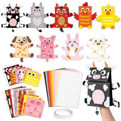 WATINC 9-teiliges Handpuppen Bastelset - DIY Papiertüten Handpuppen zum Selbermachen mit Wackelaugen, für Geschichtenerzählspiele im Klassenzimmer & Zuhause, Partysets (Bauernhoftiere)
