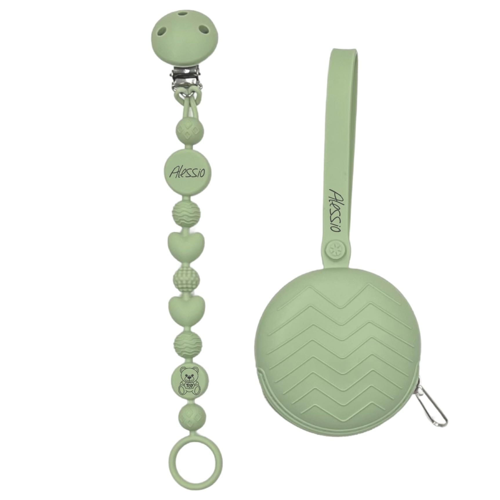 Catenella Portaciuccio Personalizzata Con Nome - Legno E Silicone, Regalo Perfetto Per Neonati - Foto 4