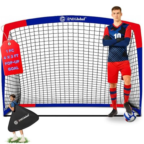 4x3ft Popup Football Goals with Carry Case | Portable Goal with Net for Garden | Upgraded, Durable & Robust Materials | Football Training Equipment & Gifts