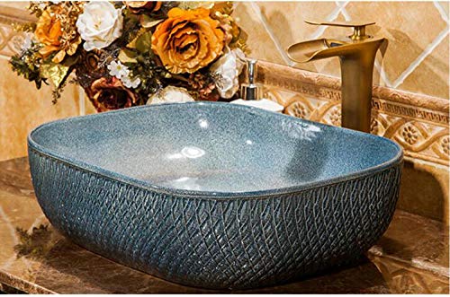 Preisvergleich Produktbild TNR® Rechteckiges Waschbecken Handgefertigte, gravierte, farbig glasierte Keramik-Arbeitsplatte Waschbecken-3