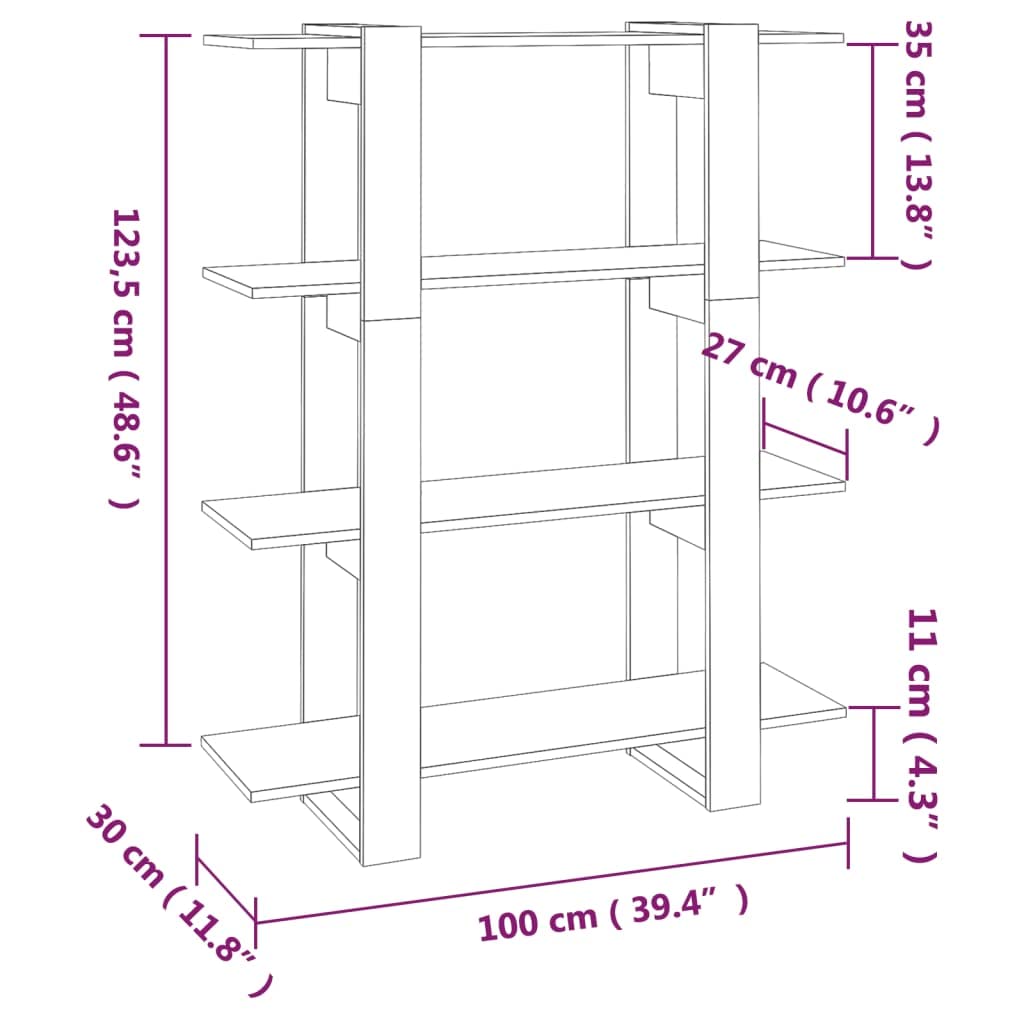 Bücherregal Betongrau 100x30x123,5 cm, Raumteiler mit elegantem Design, Robustes Standregal für Bücher, Zeitschriften und Dekoration, pflegeleicht mit feuchtem Tuch