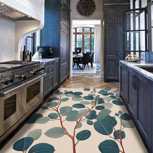Tapis antidérapant lavable bleu-vert pour buanderie et cuisine moderne - 2