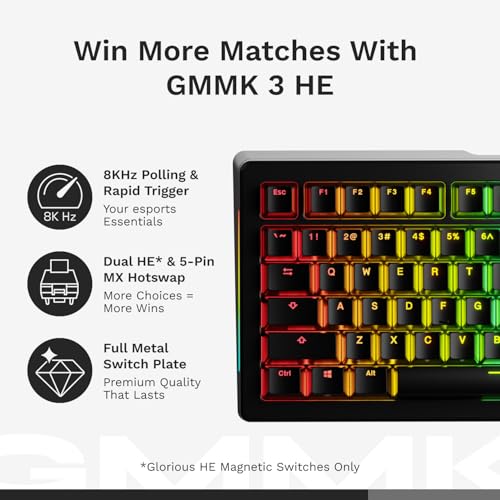 Glorious Gaming - GMMK 3 HE Rapid Trigger Keyboard, Hall Effect, 8K Polling Rate, MX Mechanical & Magnetic Switches, Hotswappable 75% Keyboard, Modular Gasket System, Doubleshot PBT keycaps (Black) - Image 5