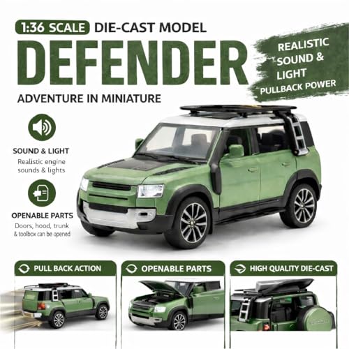 Image of Pringo Fortuner Toy Car for Kids | 1:36 Scale Diecast Pull Back Metal SUV Car | Openable Doors, Boot, Light & Sound Fortuner Toy Car for 3+ Year Boys | Gift Toy for Kids (Defender Green)