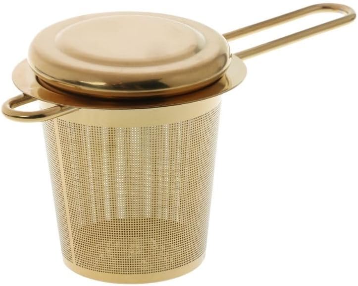 Tea Strainer Fine Mesh Sieve,Reusable Mesh Tea Infuser Stainless Steel Strainer Loose Leaf Teapot Filter with Lid Cups Kitchen Accessories (Color : Gold) (Size : Silver)