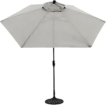 Four Seasons Courtyard 9 Foot Palermo Market Patio Umbrella Round Outdoor Backyard Shaded Canopy with Push Button Tilt and Aluminum Pole, Gray