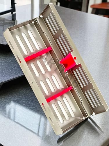 Medical Instrument Sterilization Rack with 5 Place Holders Heavy Duty Autoclave Box with Silicone Inserts - 3 Count - German Stainless Steel CE (Pink)