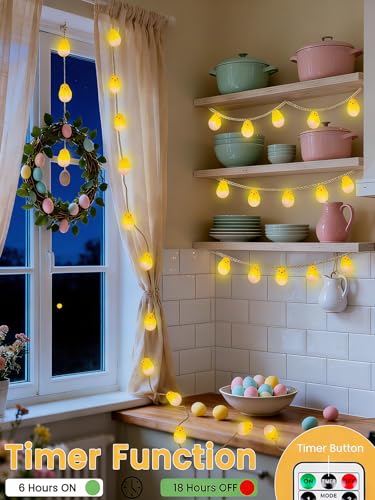 Image of Easter Decoration String Lights, 10 FT 12 LED Eggshell Chicken Mantel Garland Battery Operated with Remote Timer 8 Modes, Hemp Rope Banner for Fireplace Table Wall Spring Party Indoor Outdoor Decor