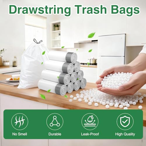 Image of 200 Counts 1.2 Gallon Trash Bag Drawstring Small Trash Bags, Thick Pre-separated Garbage Bags, Trash Bin Liners, Suitable for bathroom, kitchen, bedroom, office (White)