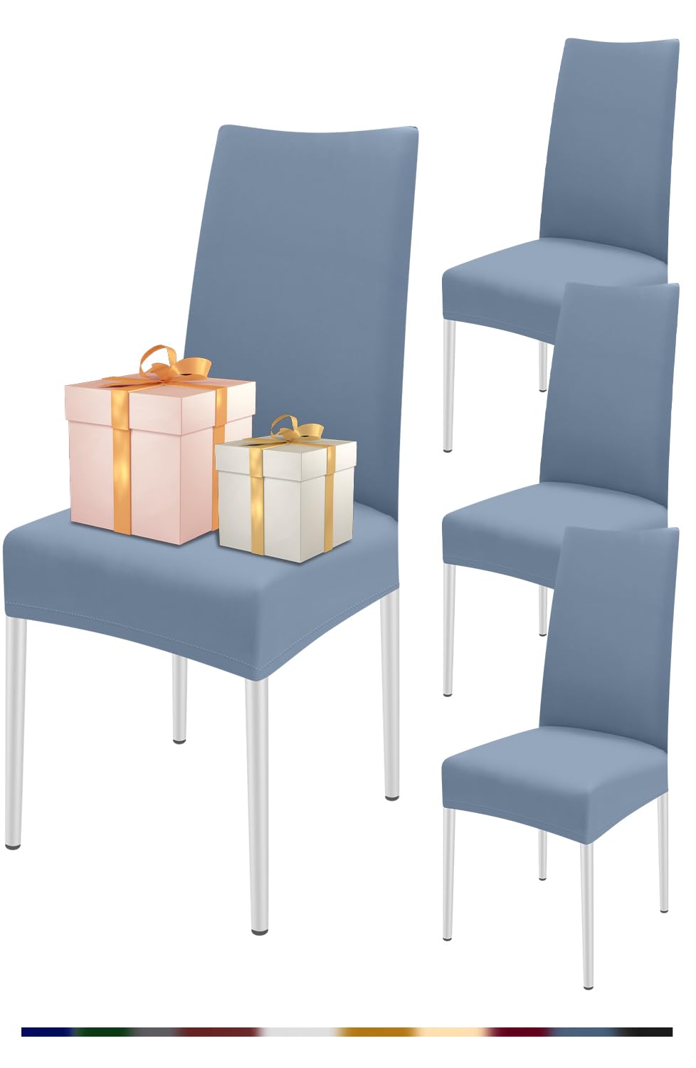 FIGOOO Coprisedie Elasticizzati con Schienale 4 Pezzi Coprisedia per Sala da Pranzo Spandex Fodera per Sedia da Cucina Universale Lavabile Decorazioni per la Casa Cucina(Grigio-Blu,4pcs)