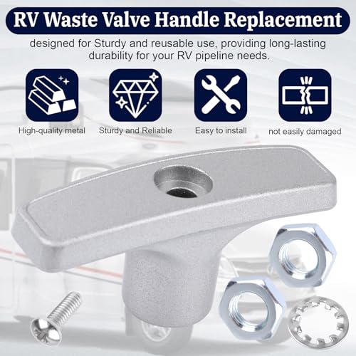 Image of EINDER Gray RV Sewer Valve Handle Replacement for Waste Valve Extension Tube RV Waste Valve Aluminium Handle Kits - 2 Pcs