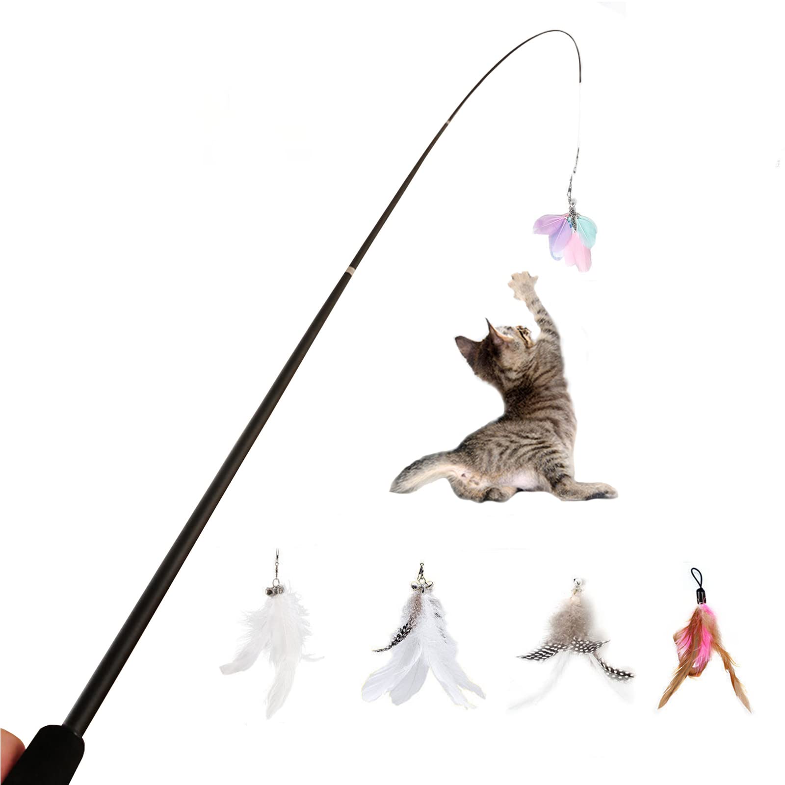Amazon | 釣り竿 猫おもちゃ 180cm猫じゃらし 伸縮式羽のおもちゃ