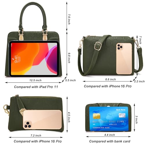 Image of Women's Fashion Handbag Tote Bag Shoulder Top Handle Satchel Purse Set 4pcs | Stylish Style,Chain Texture Design,Ample Space,Bear Doll Decoration,with a Crossbody Strap