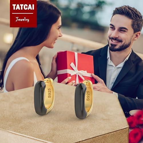 14K Gold Plated Sterling Silver Chunky Enamel Huggie Hoop Earrings for Women Matte Colorful Neon Color Thick Square Round Small Hoop Earrings Trendy Jewelry Gifts2