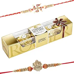 Astonished Retail Set of 2 Rakhi with 4 Pieces Ferrero Rocher|Ferrero Rocher Chocolate for Brother with Set of 2 Rakhi|Premium Rakhi Chocolate Hamper, 100 Gram, 100 Gram