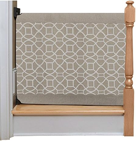 The Stair Barrier Baby and Pet Gate – Wall-to-Banister- Retractable Fabric Safety Gate Wide and Regular Sizes - Made in the USA – Beige Geo