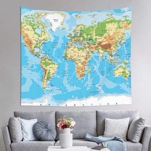 Tapisserie chambre carte du monde : habillage mural rapide 152x130