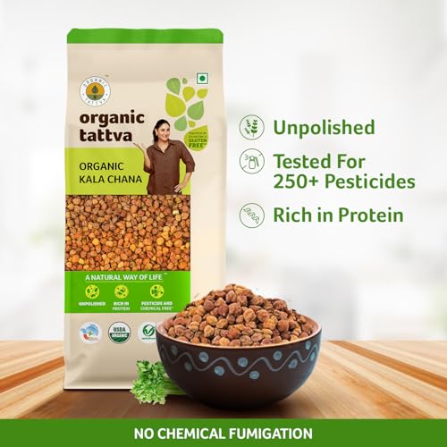 Image of Organic Tattva Kala Chana (Black Chickpeas) 2 KG | 100% Vegan, Gluten Free, Organic and Unpolished | Nutrient Superfood- High in Protein, Dietary Fiber, Amino Acids | Ideal food for everyone