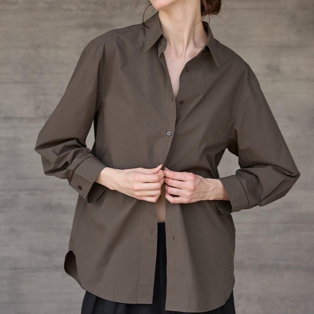 Chemises Décontractées Pour Femmes En Coton À Col Revers Oversize Ajourées Couleur Unie Légères Style Boyfriend