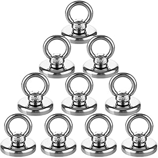 Strong Neodymium Magnets Hook Multi-use, 95 LBS(43 KG) 1.26''/32mm Diameter, Heavy Duty Fishing Magnets with Countersunk Hole Eyebolt Rare Earth Magnetic Hooks for Hanging, River, Industry, 10 PCS