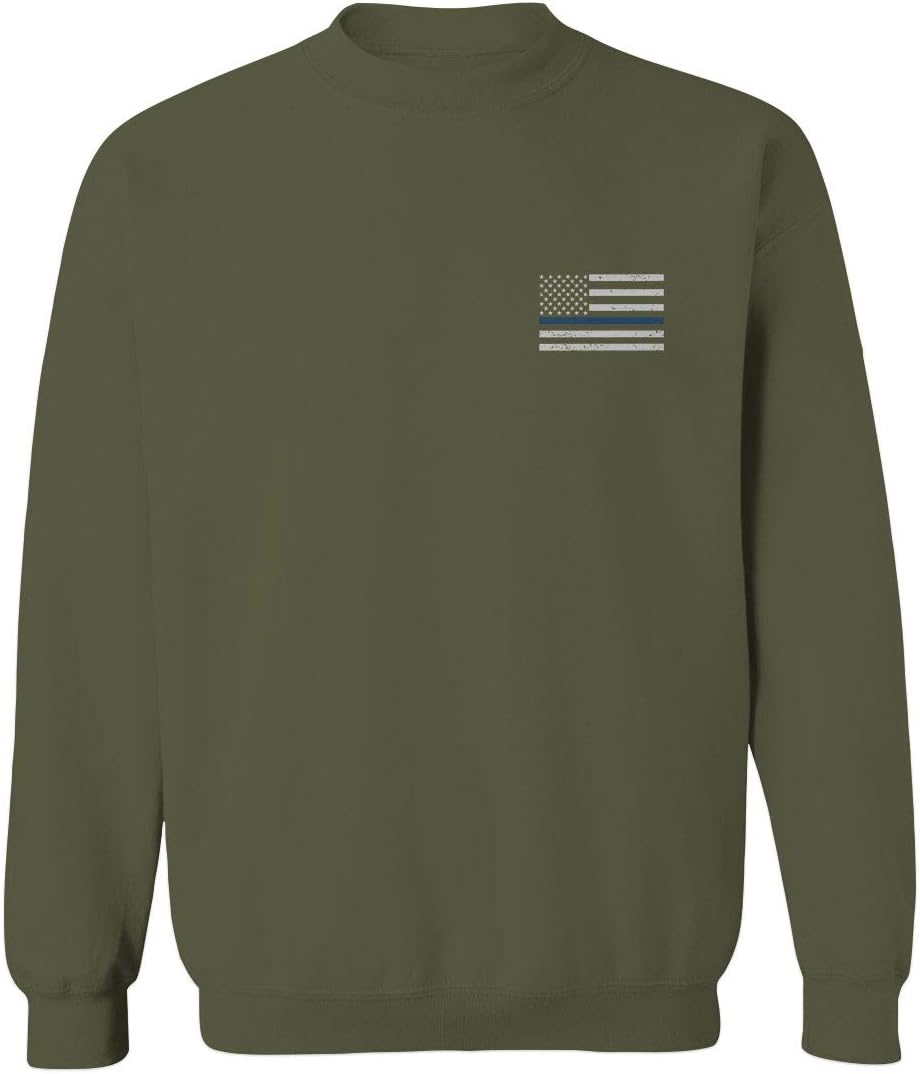 0084. American Flag Thin Blue Line Police Lives Matter Support Patriotic NY Sheriff Men's Crewneck Sweatshirt