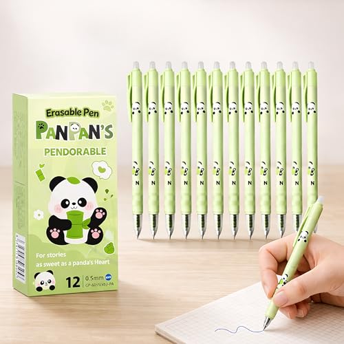 Image of Toyshine 12 Pc Panda Theme Stylish Retractable 0.5mm Erasable Gel Pen | Smooth Writing Blue Ink | Refillable Erasable Pen | Cute Kawaii Stationery for Kids, School & Birthday Return Gifts