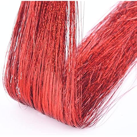 Vlasy Hair Tinsel Extensions 240 Strands Glitter Hair Tinsel 35'' Fairy Hair Sparkle Tinsel, Holographic Hair Accessories for Women Girls (Red) Cover