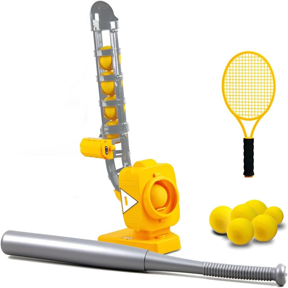 2 in 1 Baseball Pitch Machine Ball Pitching Machine with 6pcs Baseballs Outdoor Baseball Throwing Machine Adjustable Pitching Height Machine for Beginner(Color:Yellow)