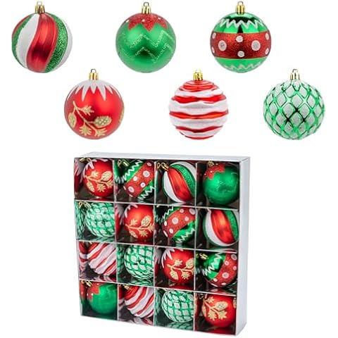 16 Pcs Traditional Classic Christmas Balls Ornaments for Xmas Tree, 80mm/3.15" Big Red and Green Christmas Decorations, Shatterproof Plastic Hanging Balls for Festivals Trees Decor Cover