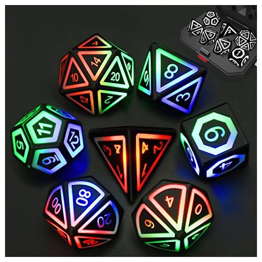 HTPOW Light up LED Dice Set of 7 USB Rechargeable Light Up DND Dice with Charging Box, Shake to Glowing Dice for Dungeons and Dragons Role Playing Dice Tabletop Games