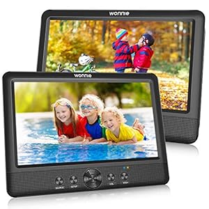 WONNIE 10.5″ Two Car DVD Players Portable Dual Screen Headrest Video Player, Play a Same or Two Different Movies with 5-Hour Rechargeable Battery,2 AC Adapters,2 Mounting Brackets,Support USB/SD Card